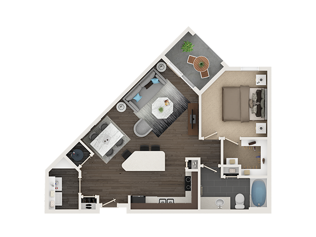 Floor plan for 1 bed, 1 bath, 764 sqft